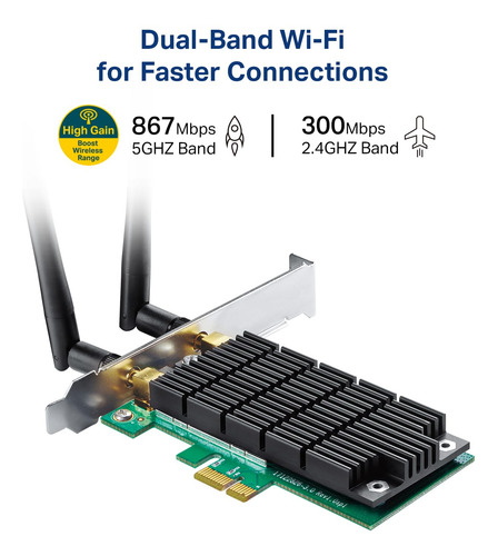 Placa Wi-fi Tp-link Ac1200 Pcie Archer T4e 2,4g/5g Windows