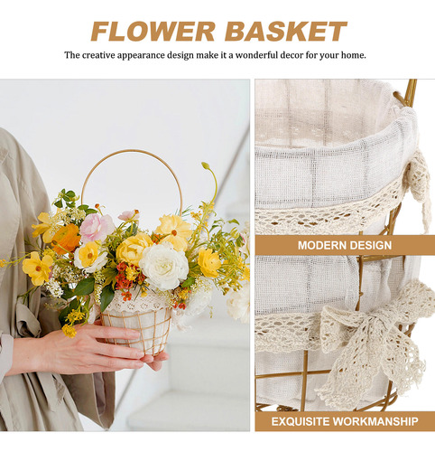 Cesta De Flores Portátil De Hierro De Metal