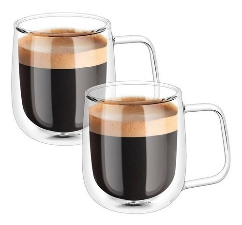 Imagen 1 de 8 de Pack 2 Tazas Doble Pared Vidrio 250ml Cafe Te Capuccino