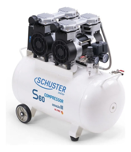 Compressor De Ar Schuster Modelo S60 51 Litros Geração 3 Cor Branco Fase elétrica Monofásica Frequência 60 Hz 220V