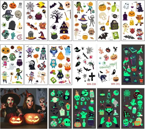 Tatuajes luminosos de Halloween, 30 hojas, tatuajes luminosos, para niños, regalos para niños, pegatinas para la cara para Halloween Tatuajes luminosos de Halloween, 30 hojas, tatuajes luminosos, para niños, regalos para niños, pegatinas para la cara para Halloween