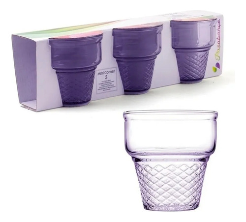 Set X3 Vasos Cucurucho Pasabahce Mini Cornet Bochas Helado Color Violeta