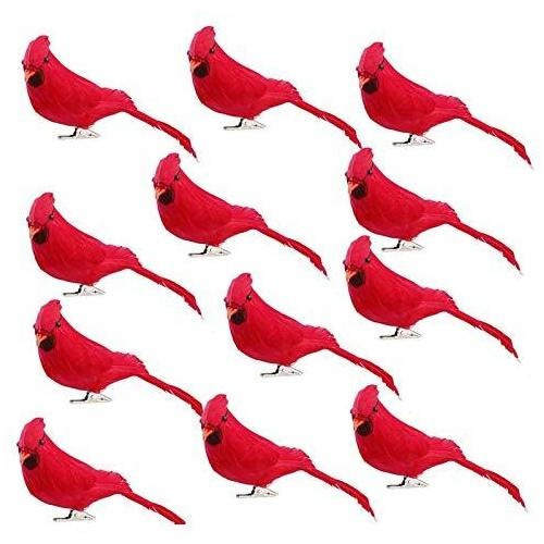 Greenwish 12 Pcs Red Birds Cardinal With Clip On Wm12y