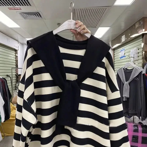 Sudadera A Rayas De Talla Grande Para Mujer, Estilo Coreano