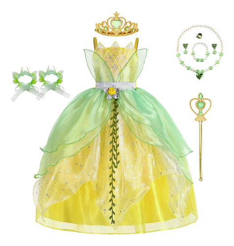 Rana Príncipe Princesa Tiana Vestidos Role Play Girls Performance Dresses