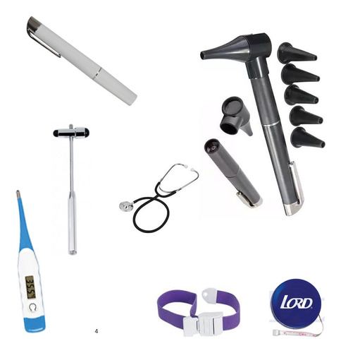 Kit Medico 4 Otoscopio, Fonendoscopio , Linterna, Termómetro