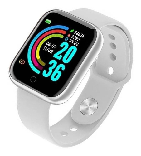 Reloj inteligente D20 Bluetooth Android iOS. Color de la correa: blanco, color de la carcasa: blanco