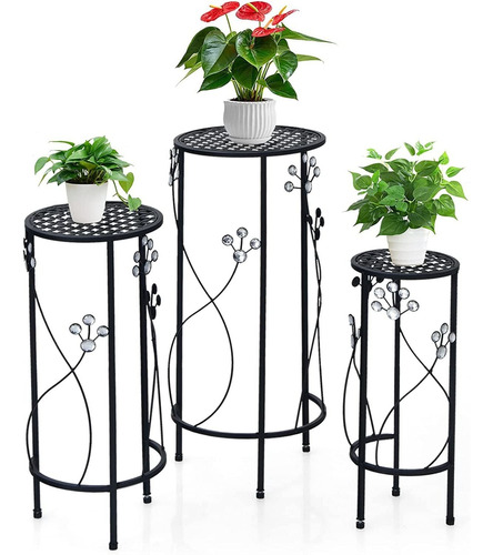 Paquete De 3 Soportes De Metal Para Plantas Con Vides Y Flor