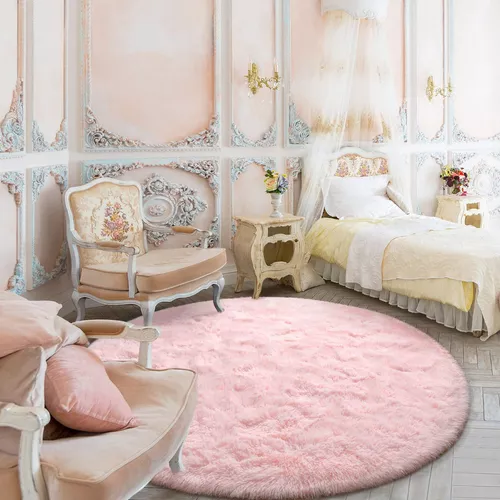 Alfombra redonda rosa para dormitorio, habitación de niños