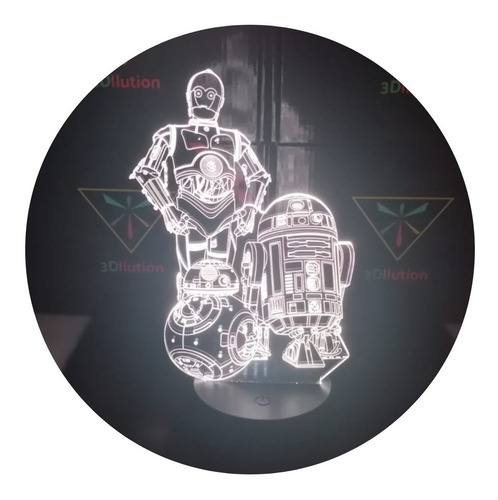 Lampara 3d C3po R2d2 Y Bb8 Base Negra + Control Y Pilas