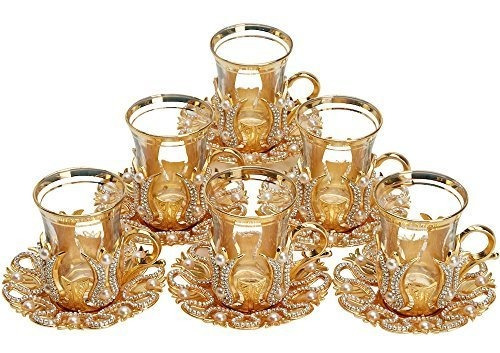 Imagen 3 de 7 de Taza (juego De 6) Juego De Vasos De Té Turco Con Platos, Cu