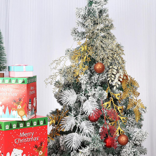 Decoración De Árbol De Navidad Con Hojas De Flores Doradas,