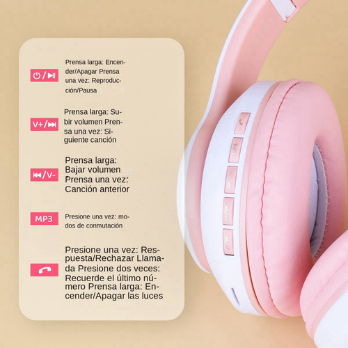 Audífono De Gato Diadema Inalámbrico Plegable Bluetooth Led