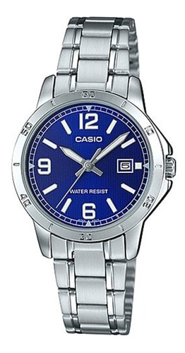 Reloj Casio Malla De Acero Plateado Esfera En Azul Febo