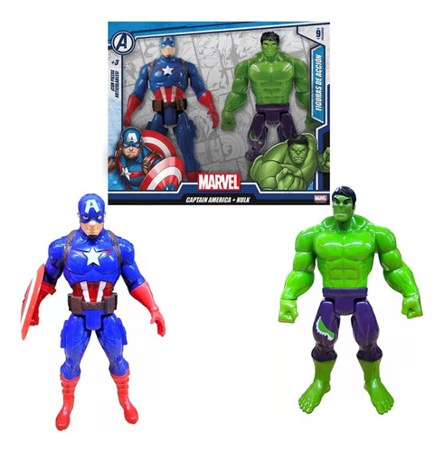 Muñecos Articulados Marvel Capitan America + Hulk Avengers