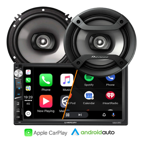 Combo Stereo Pantalla 7 Mirror Bluetooth Parlantes Pioneer 