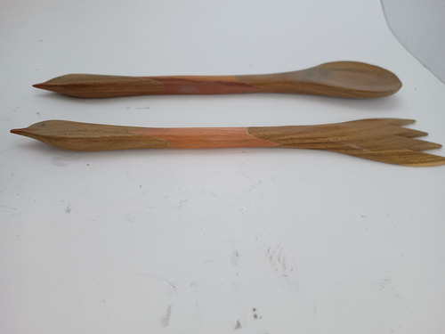 Ser De Cuchara Y Tenedor Para Ensaladas Madera Artesanía Marrón Claro