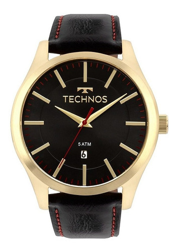 Relógio Technos Masculino Classic Steel Couro Preto Dourado