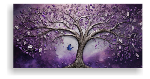 40x20cm Cuadro Tela Impreso Vitalidad Árbol En Morado Y Pla