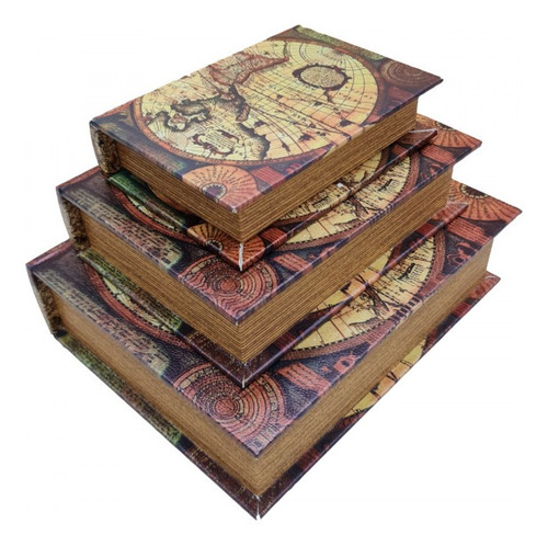 Imagem 4 de 5 de Jogo Caixa Livro Decorativo - 3 Peças Mdf + Pu - G3008