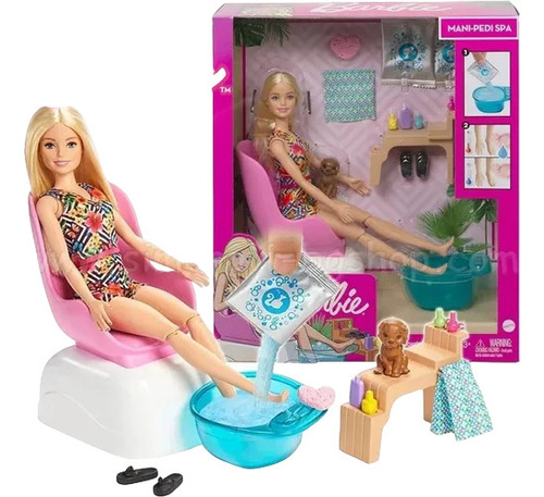 Muñeca Barbie Mani-pedi Salón Spa Con Mascota Accesorios 