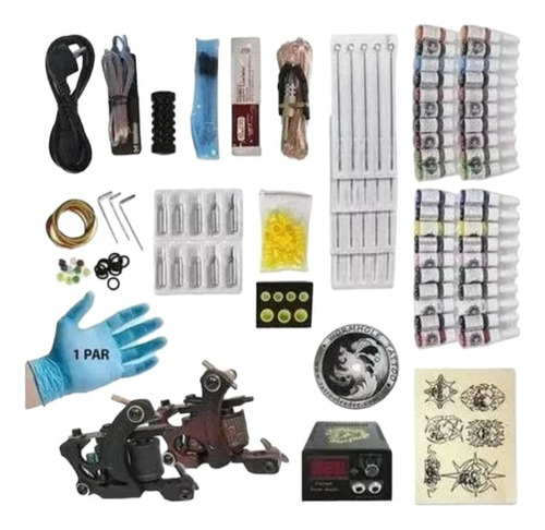 Kit Tatuaje 2 Máquinas Doble Bobina 40 Tintas 20 Agujas 