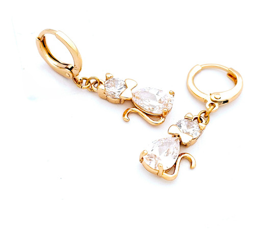 Aretes Gato Colgante Arracadas Pendientes Mujer Oro Laminado