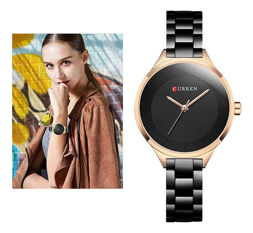 Reloj Mujer Elegante Correa Metal Minimalista Negro .