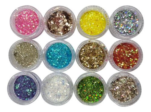 12un Decoração Unhas Glitter Flocado Variados Encapsulamento Cor HS-446