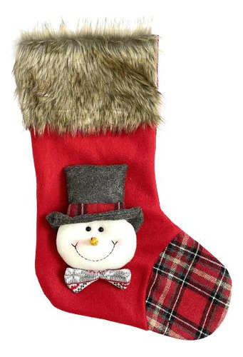 Meia Natalina Decorativa Com Boneco De Neve De Pelo E Trico