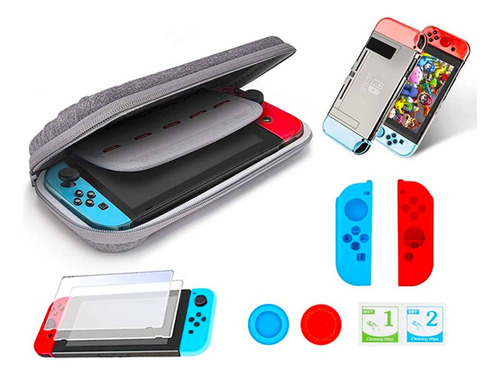 Set Funda Rigida Transporte Nintendo 5pcs Switch Portátil 