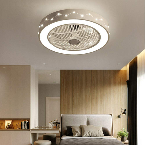 Ventilador Techo 22  Luz Led Redondo Cerrado Aspa Invisibl 3