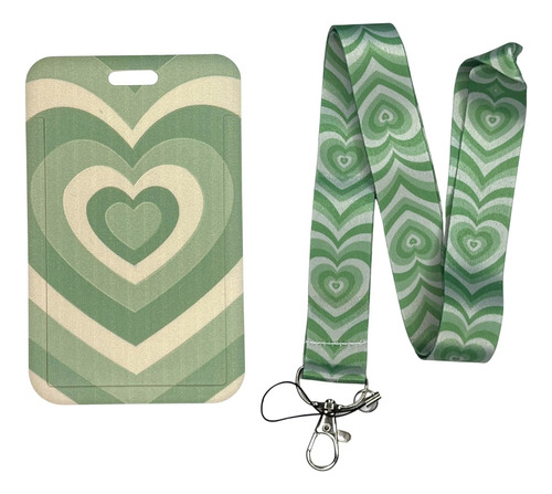 Porta Credencial + Lanyard Corazones Verdes