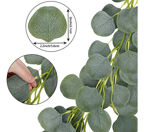 Guirnalda De Eucalipto Artificial De Seda 1.9 M Verde 5 Pzas Verde Floreado