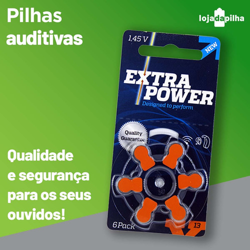 Pilhas 13 Extra Power 10 Cartelas-60 Baterias Ap. Auditivo
