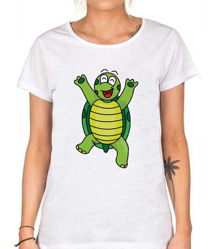 Remera De Mujer Tortuga Animada Contenta Infantil