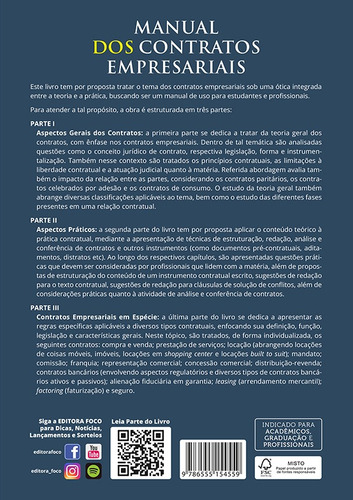 MANUAL DOS CONTRATOS EMPRESARIAIS - 1ª ED - 2022, de Gaggini, Fernando Schwarz. Editorial Editora Foco Jurídico Ltda, capa mole em português, 2022