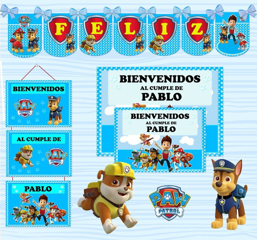 Kit Imprimible Banderin Cartel Cumple Editable Paw Patrol V