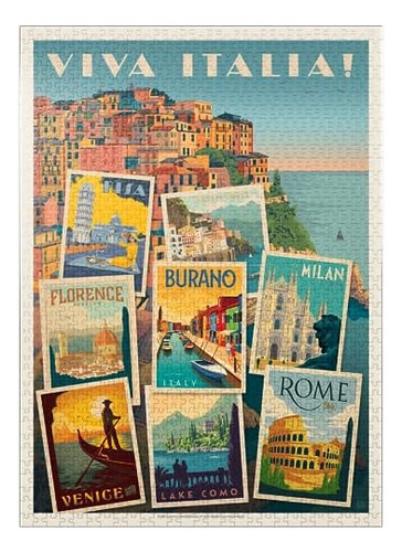 Italia: ¡viva Italia! Collage, Póster Vintage - Rompecabezas