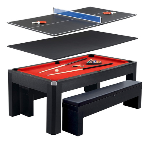 Mesa De Billar Combinada Con Bancos; Hathaway, Negro/rojo