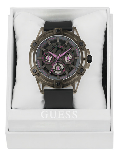 Reloj Guess Breast Cancer Hombre Elegante Caballero Correa Negro Bisel Negro Fondo Negro