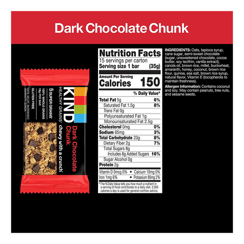 Kind Barras De Granos Saludables, Trozos De Chocolate Oscuro