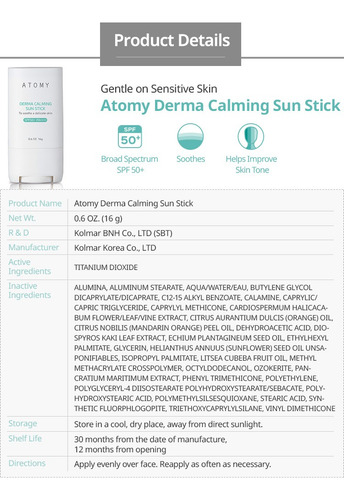 Atomy Derma Calming Protector Solar Barra Invisible F50