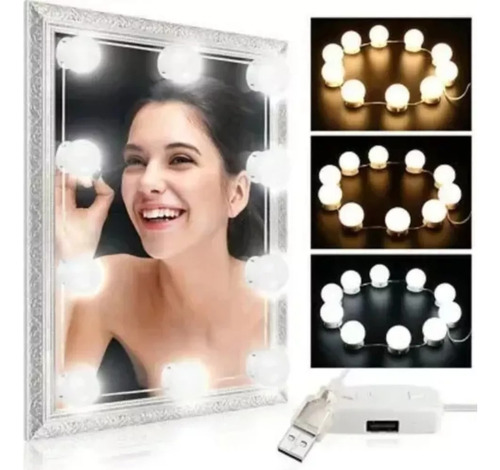 Luces Led Usb Decorativa Para Espejo 10 Focos Maquillaje