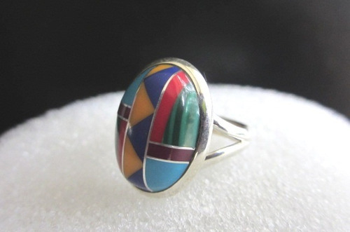 Hermoso Anillo Plata 925 Esmaltado X Nativos Norteamericanos