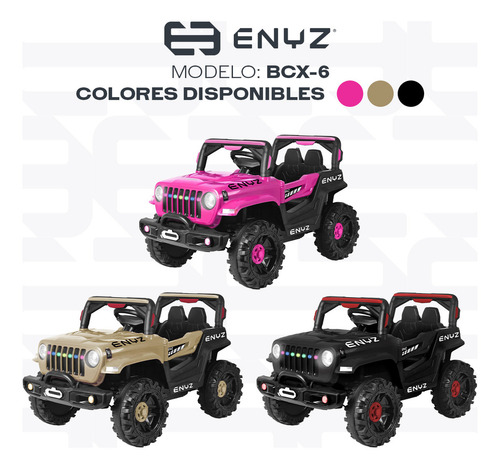 Camioneta Jeep Montable Para Niña Niño Eléctrico Carro Todo Terreno Con Control Remoto Bcx-6 Rosa Chita Enyz Luces Frontales Con Multi Led Música Bluetooth Edades De 1 A 4 Años