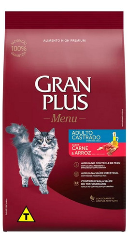 Ração Para Gatos Menu Castrados Sabor Carne 10,1kg Gran Plus