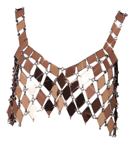 Chaleco De Lentejuelas, Top Corto Con Cuello De, Camiseta