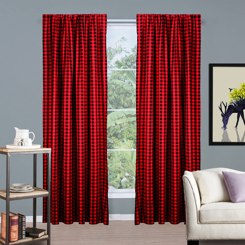 Htfd 2 Pieza Negro Rojo Patio Cortina Ventana Cenefa Bufalo