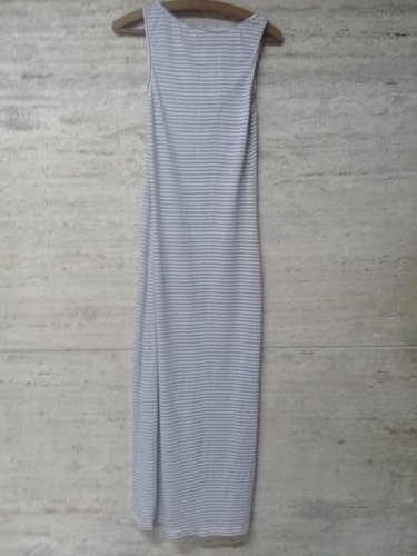 Vestido Largo Mujer Rayado Gris Blanco Talle 42 Normandie